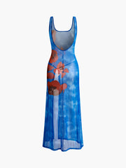 Schmales, rückenfreies Kleid mit Blumenmuster und Schlitz