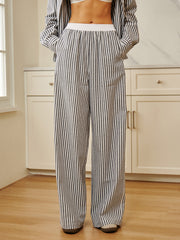 Pinstripe Contrast Binding Wide Leg Pants