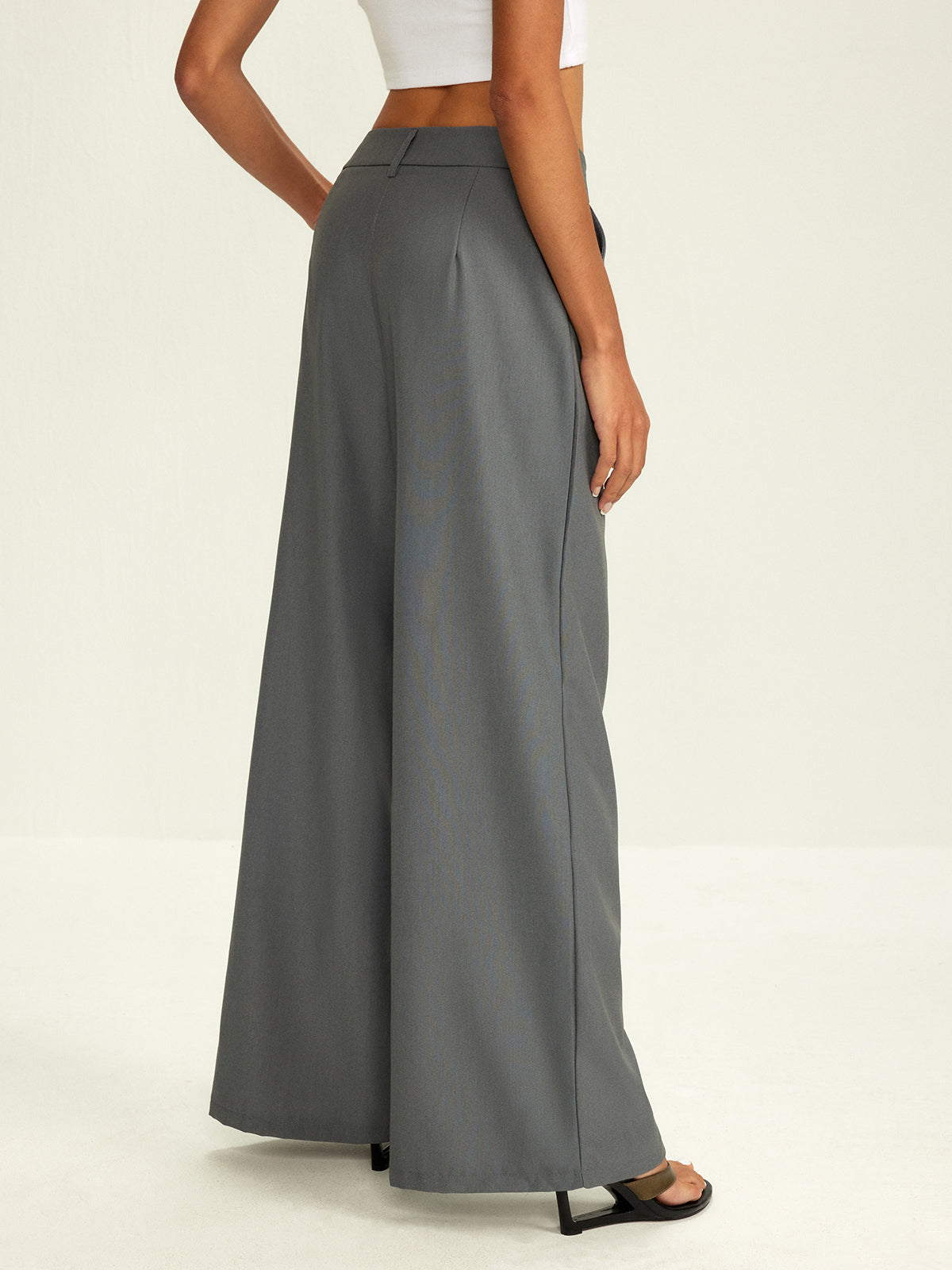 Plain Pockets Suit Wide Leg Pants