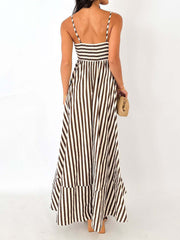 Gestreiftes, plissiertes Camisole-Langkleid