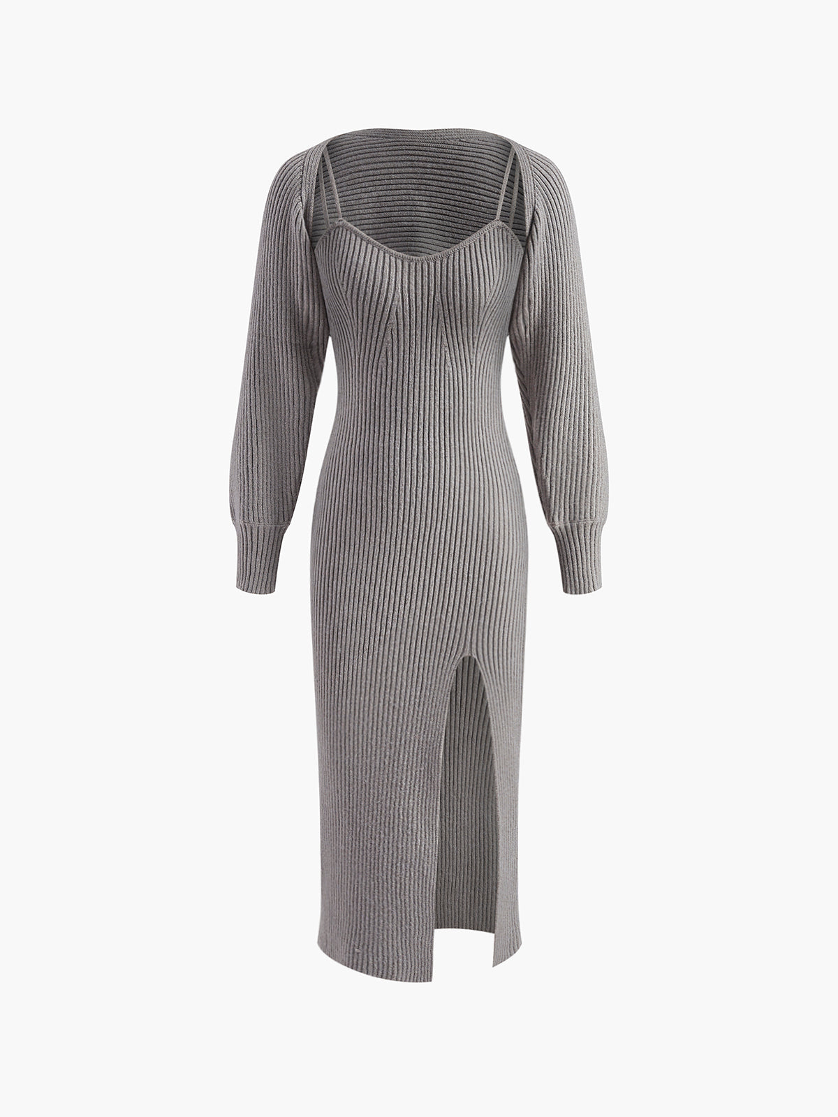 Geripptes Shrug-Strickkleid mit Herzausschnitt