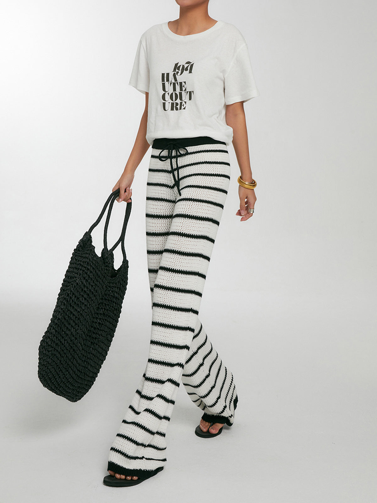 Striped Drawstring Knit Pants