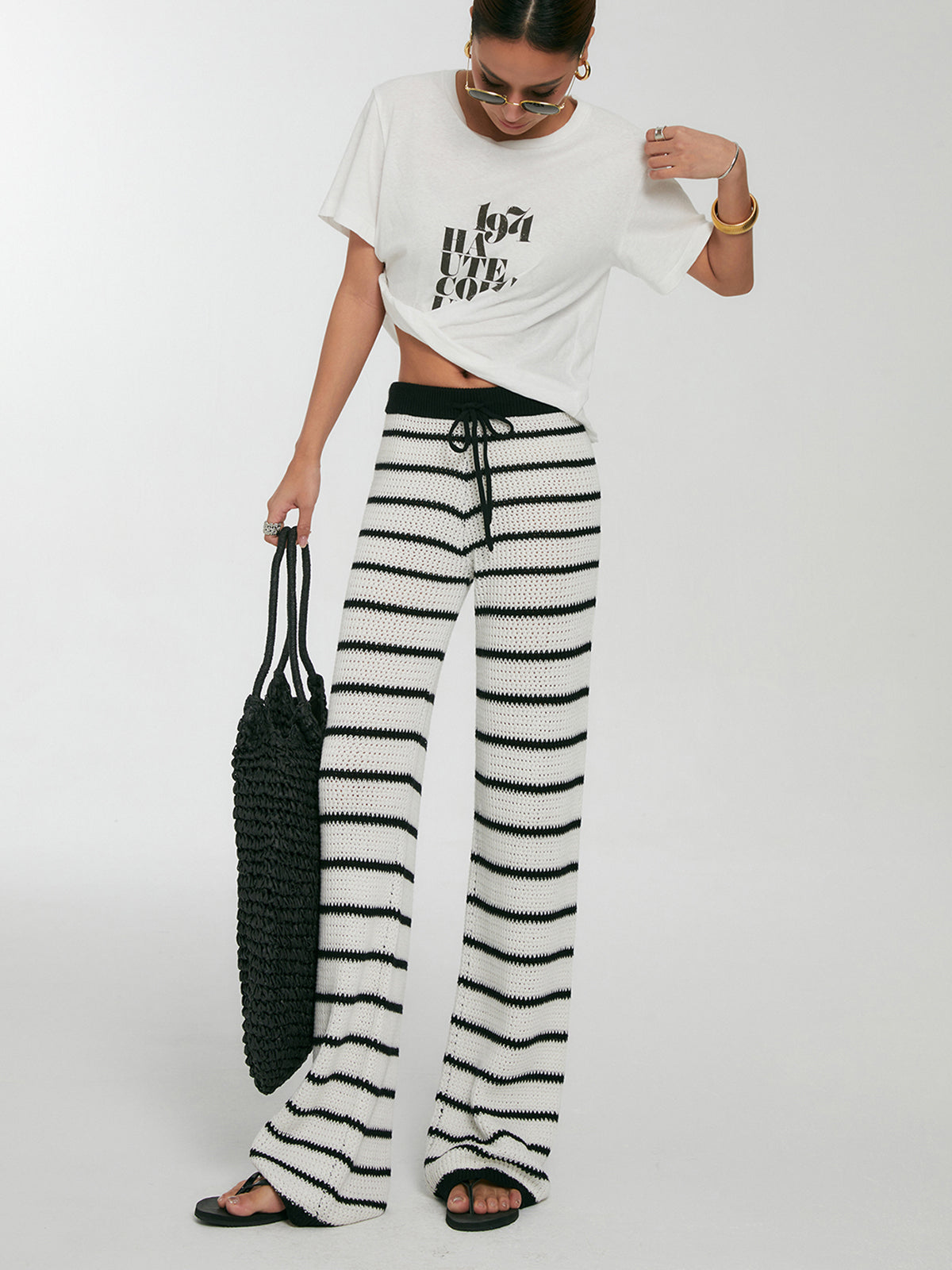 Striped Drawstring Knit Pants