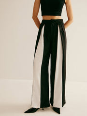 Pleated Patchwork Wide-Leg Pants