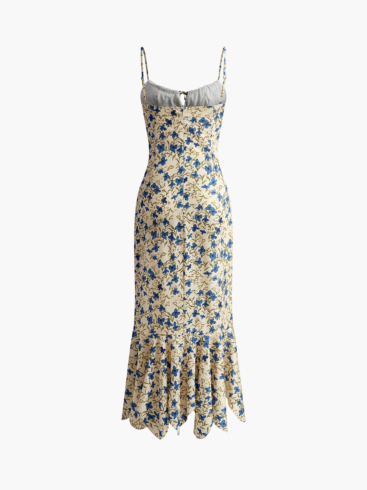 Langes Kleid mit Blumendruck, Knoten und unregelmäßigem Saum