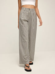 Pinstripe High-Waist Long Pants