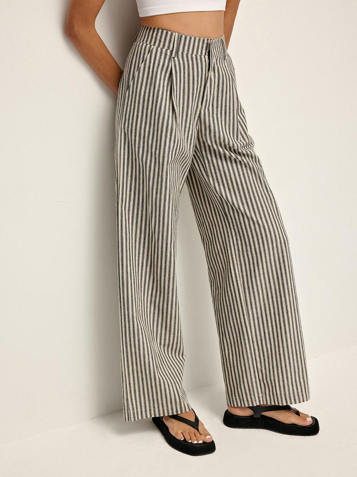 Pinstripe High-Waist Long Pants