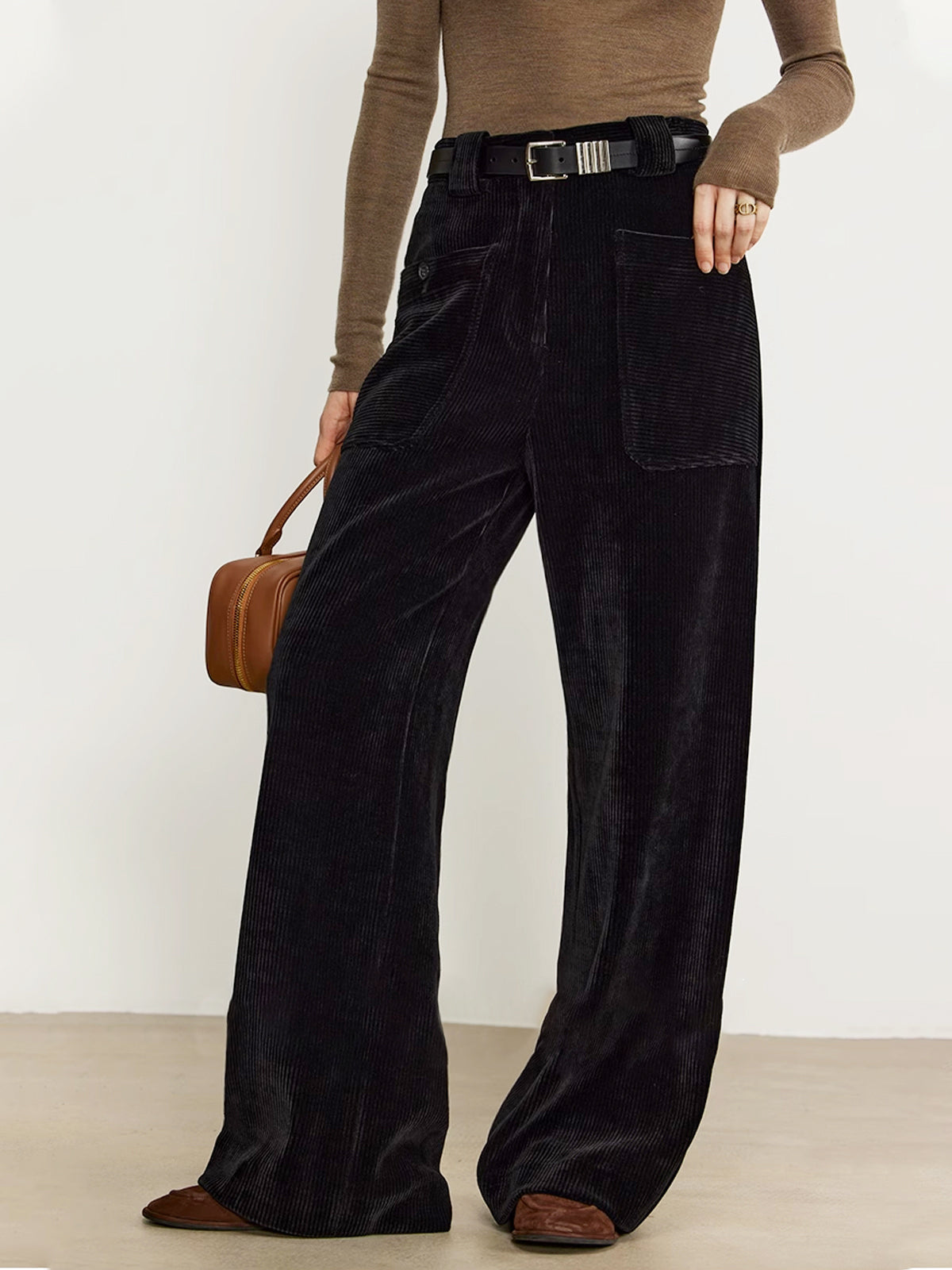 Corduroy Draped Pants Without Belt