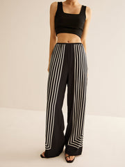 Geometric Pinstripe Satin Pants