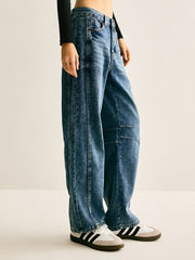 Washed Denim Scimitar Jeans