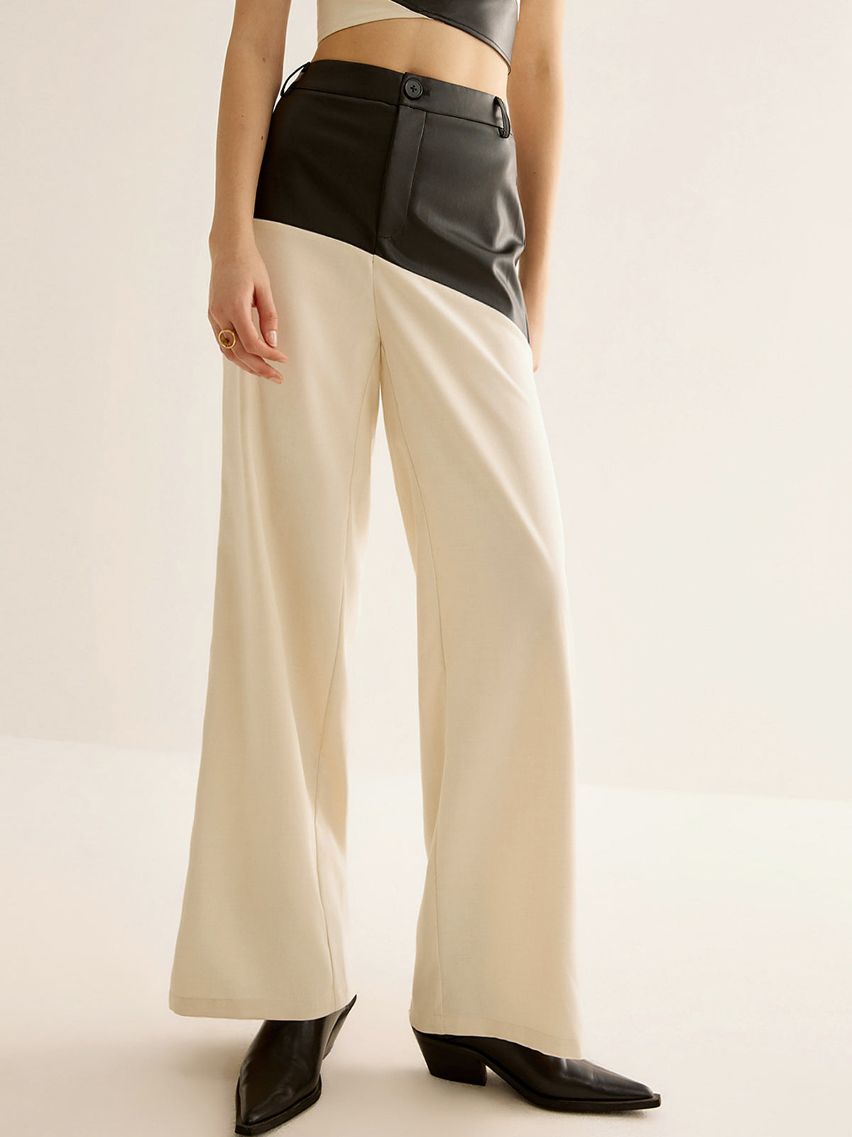 Color Block Faux Leather Pants