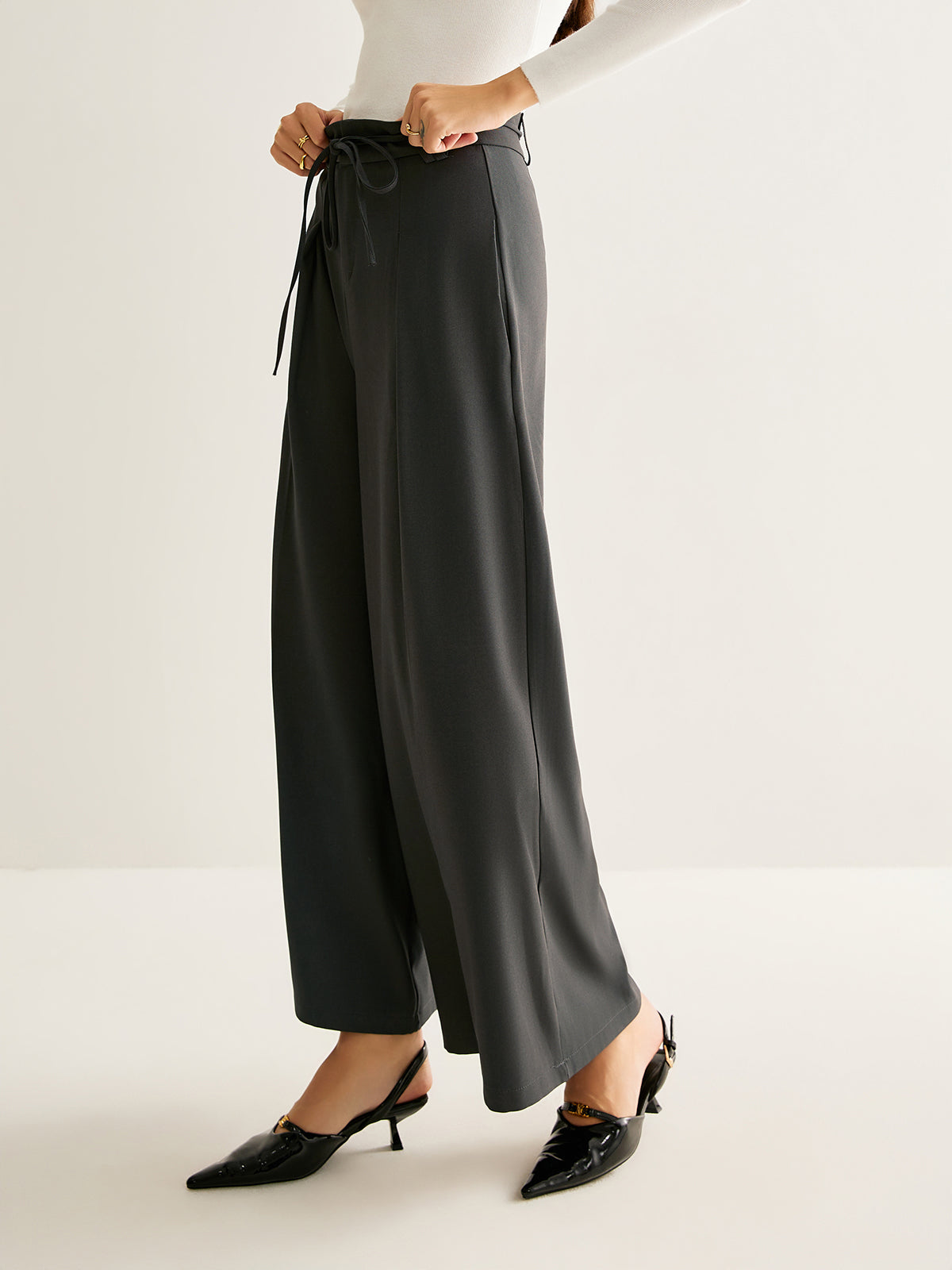 Rope Belt Wide-Leg Pants