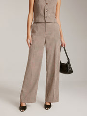 High-Waist Plaid Belted Pants