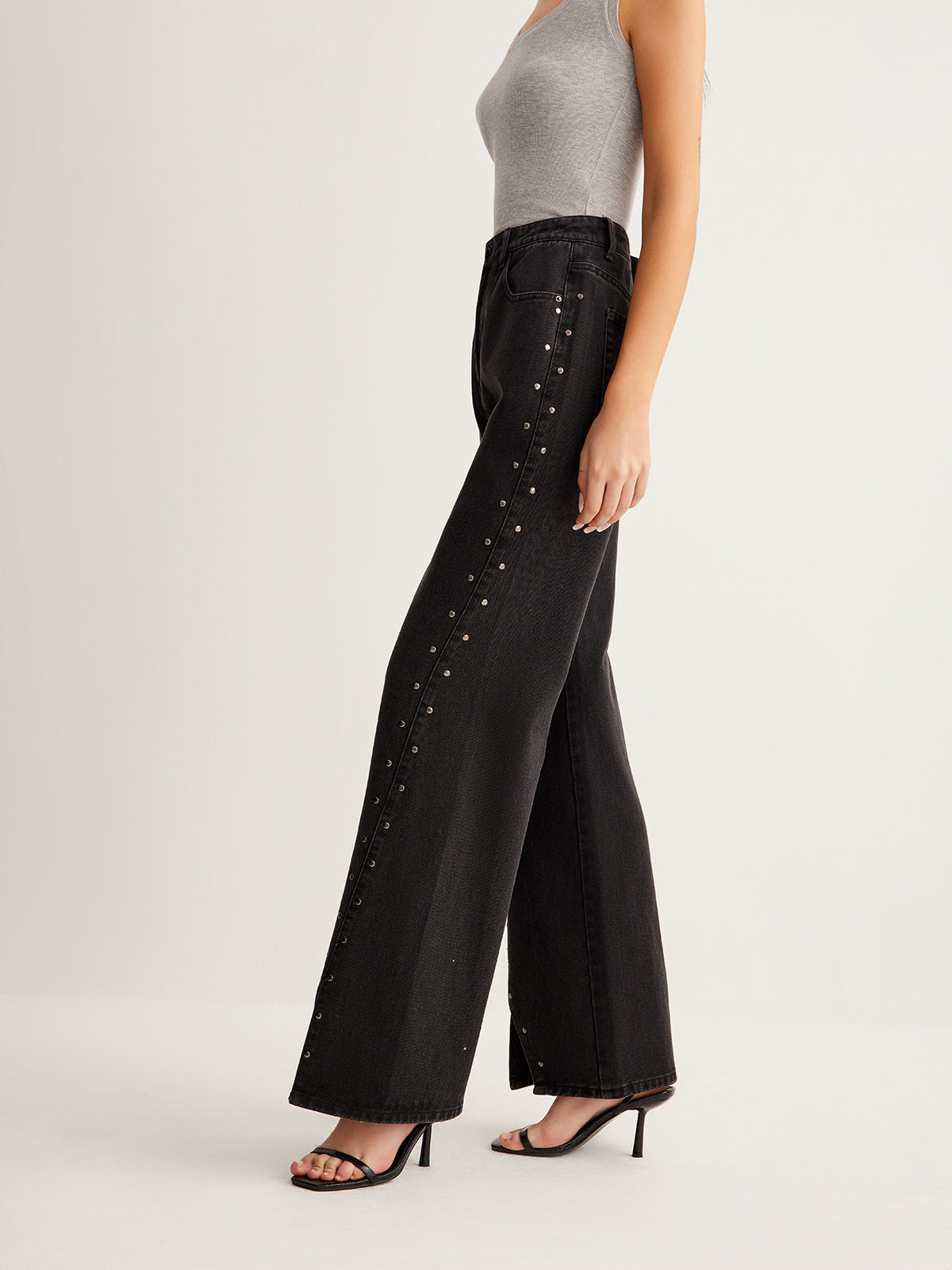 Studded Wide-Leg Denim Jeans