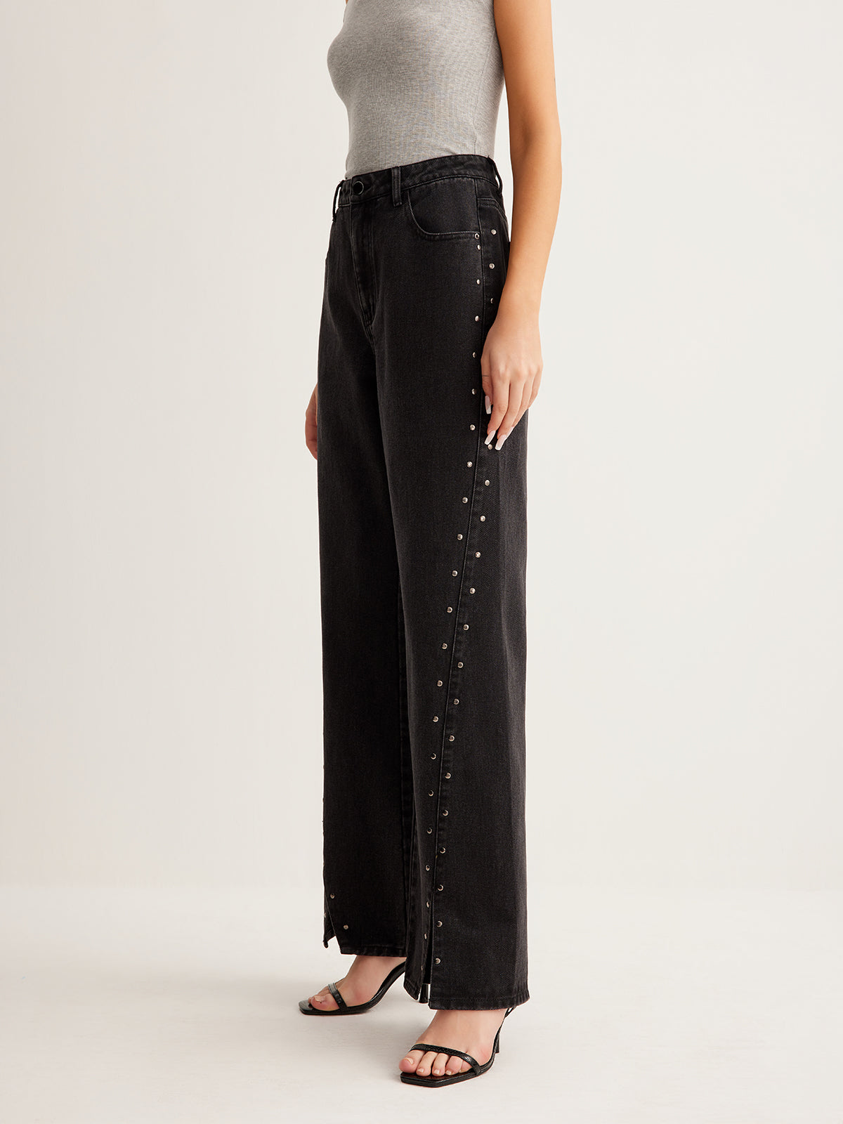 Studded Wide-Leg Denim Jeans