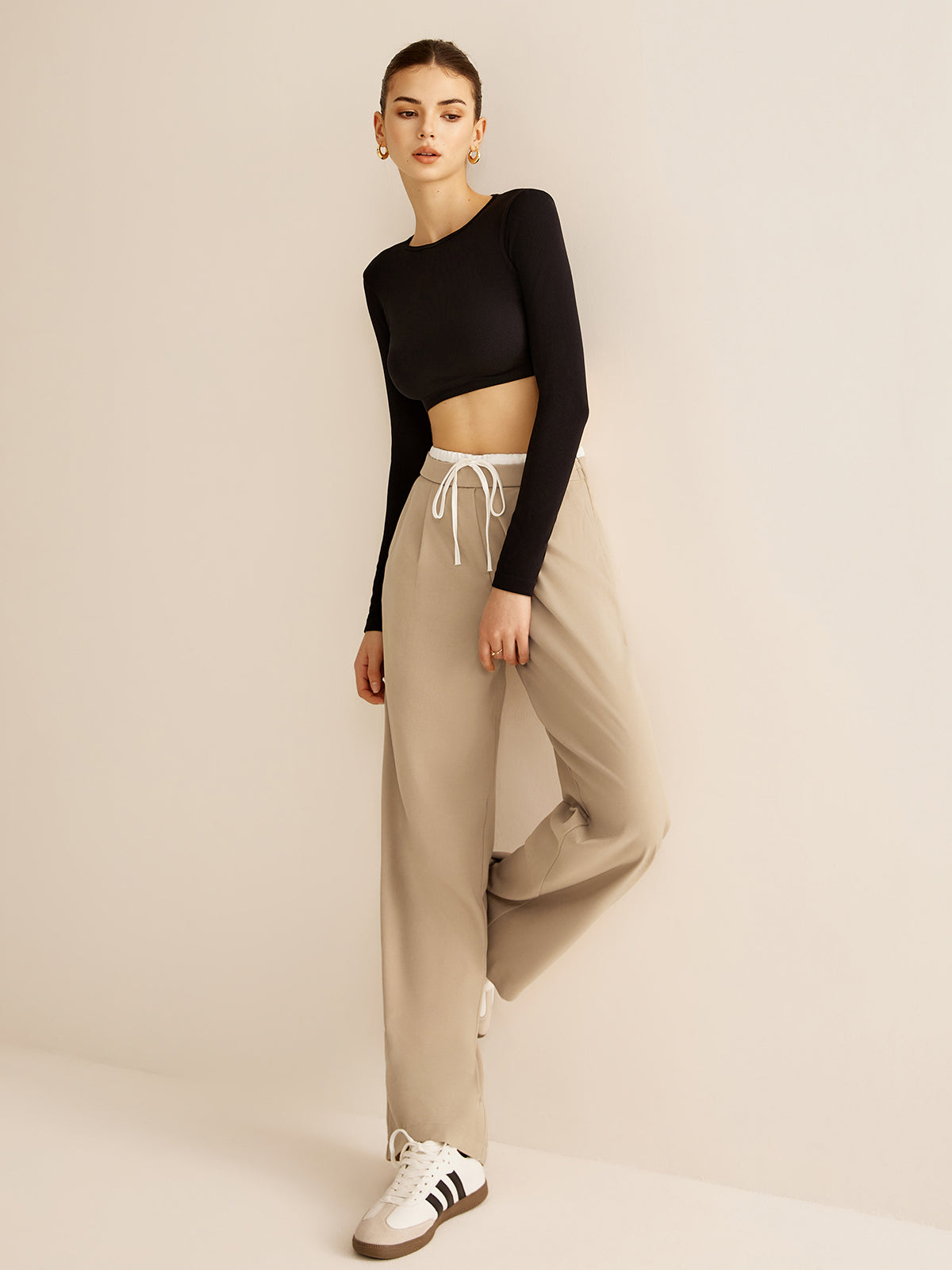 Contrast Trim Drawstring Pants