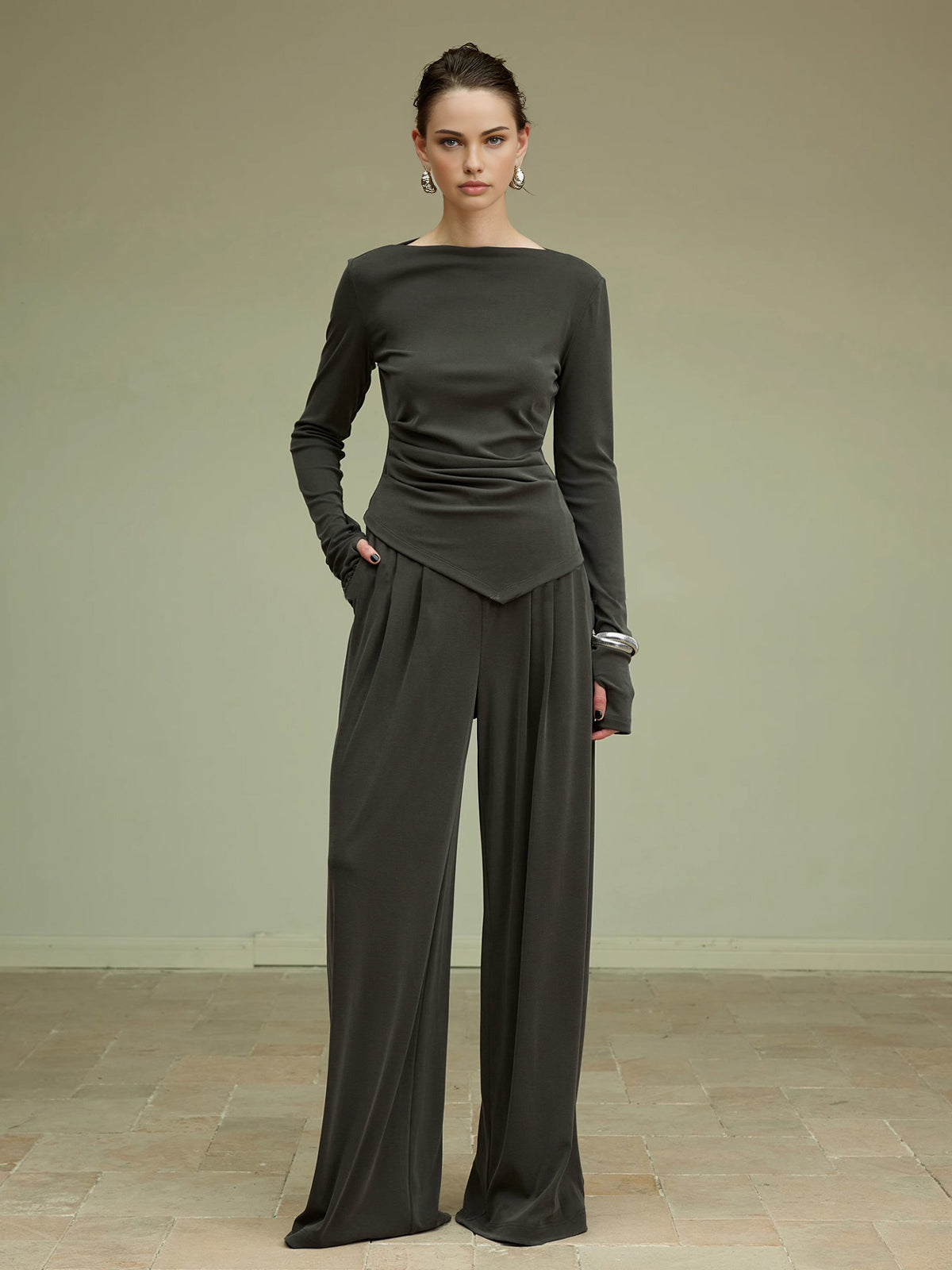 Pleated Draped Jersey Pants