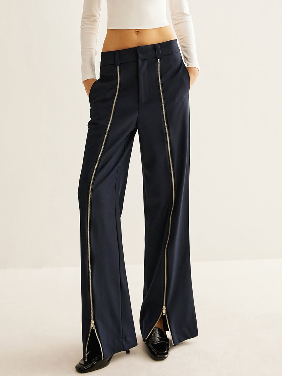 Front Zipper Straight Pants