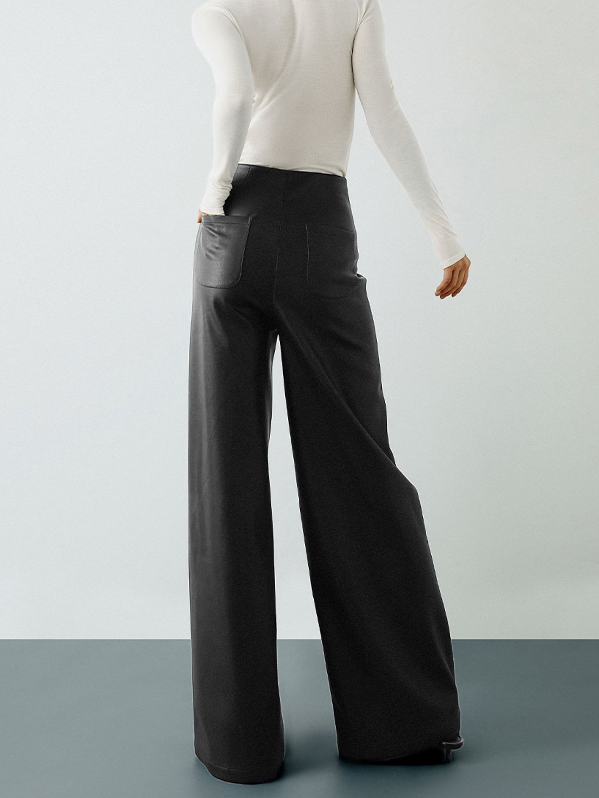 High-Wist PU Leather Wide-Leg Pants