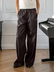 Elastic Waist Drawstring Faux Leather Pants