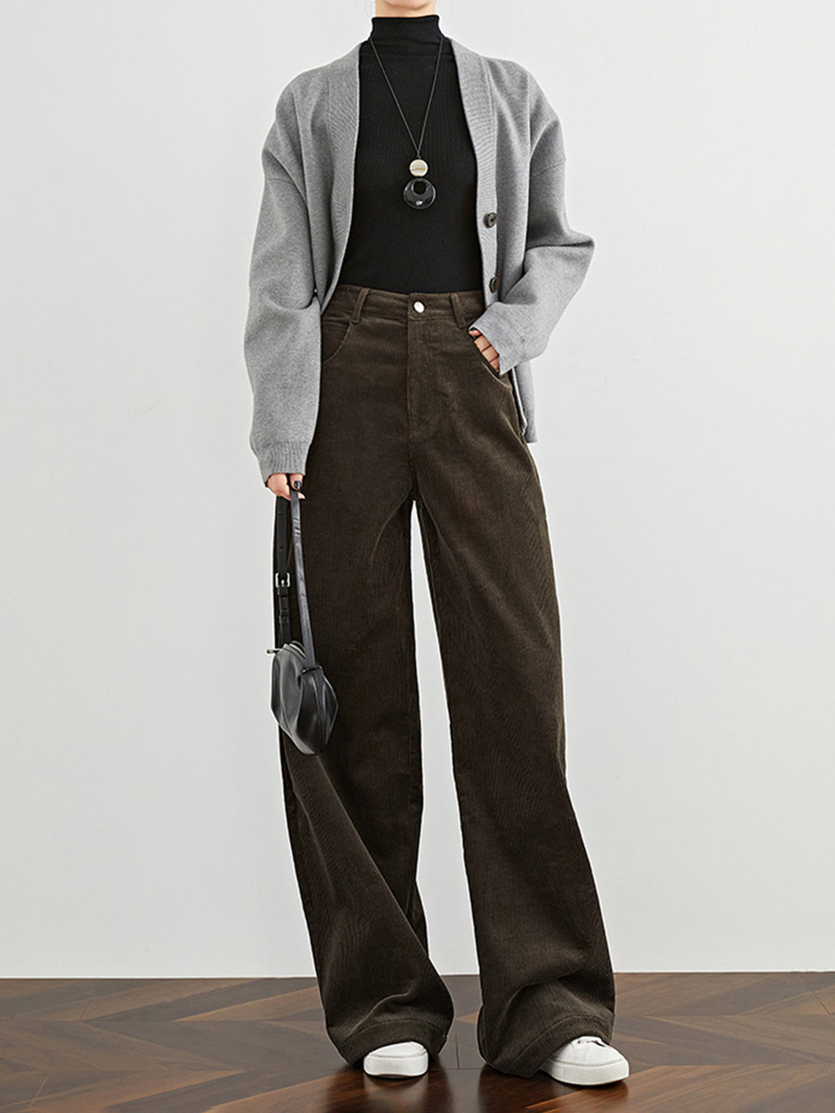 High-Waist Corduroy Draped Pants