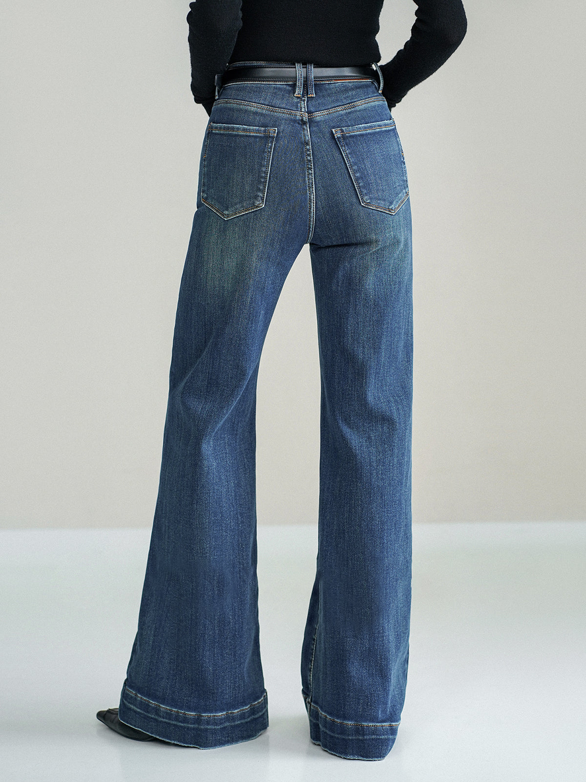 Mid-Waist Bootcut Denim Jeans Without Belt