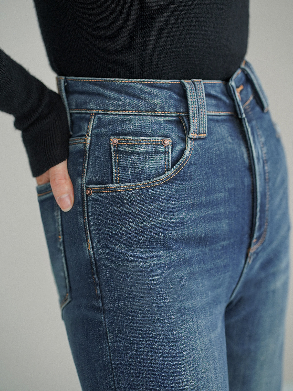 Mid-Waist Bootcut Denim Jeans Without Belt