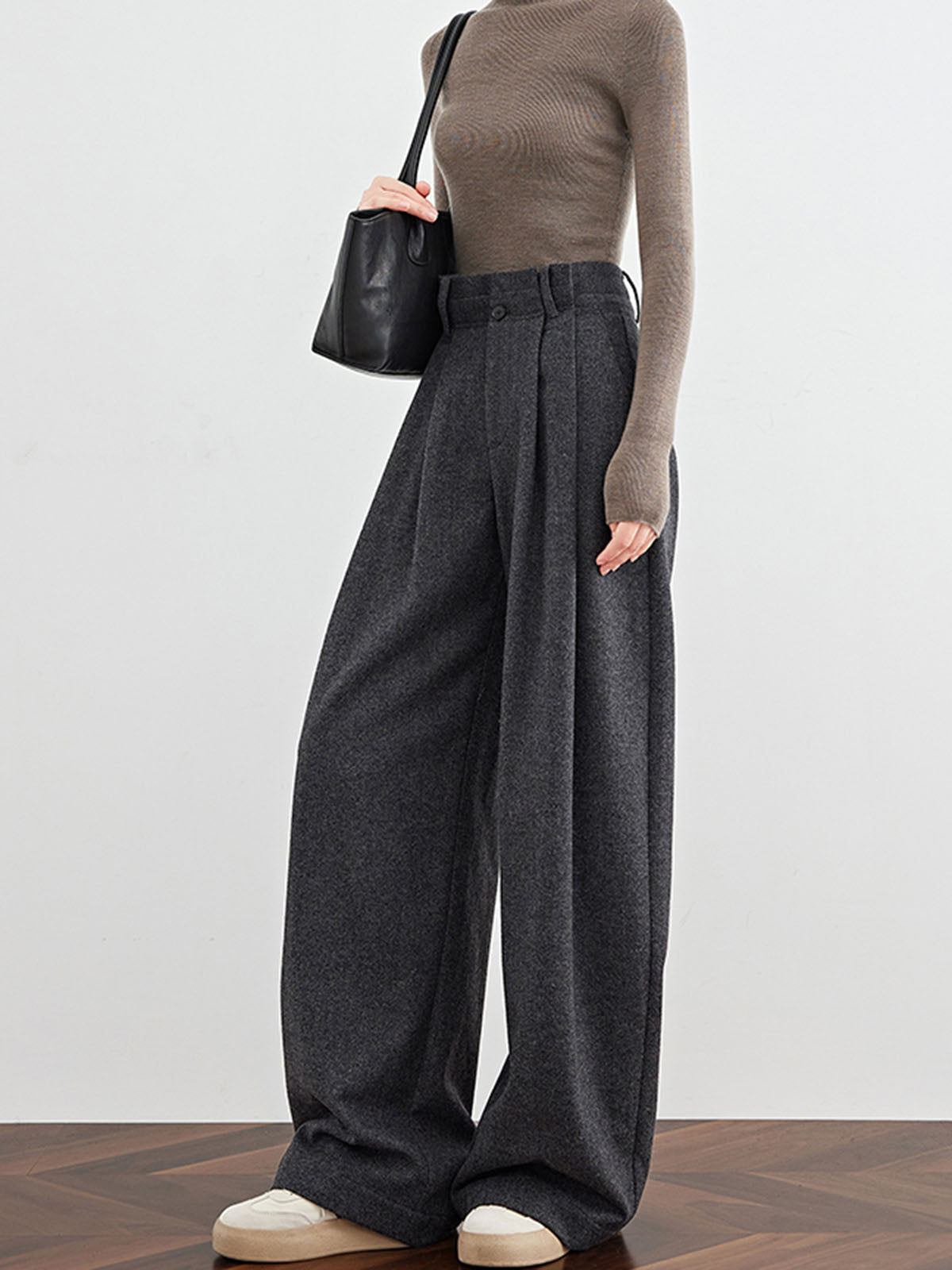 Wool-Blend Tweed Pleated Pants