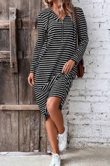 Striped Long Sleeve Hooded Dress