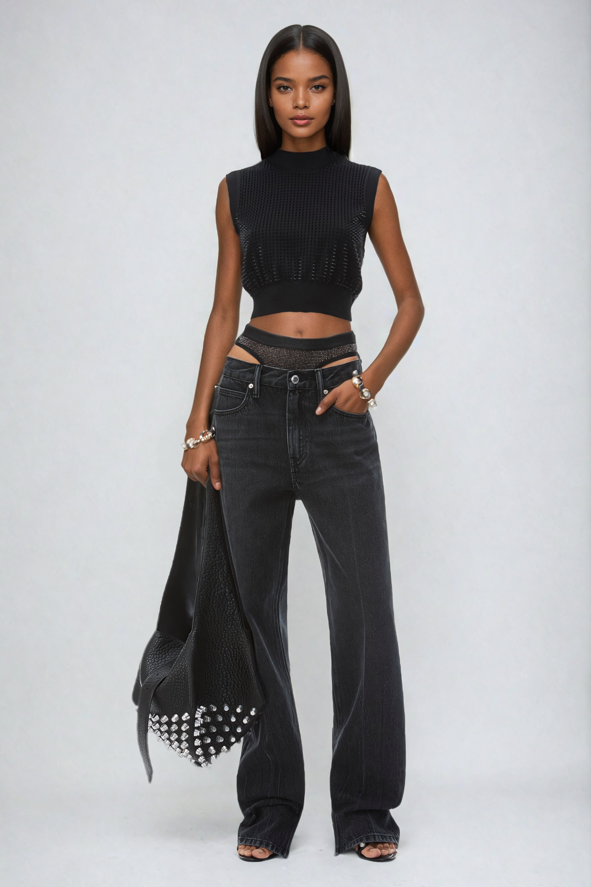 Bahari Cutout Deconstruct Jeans In Black