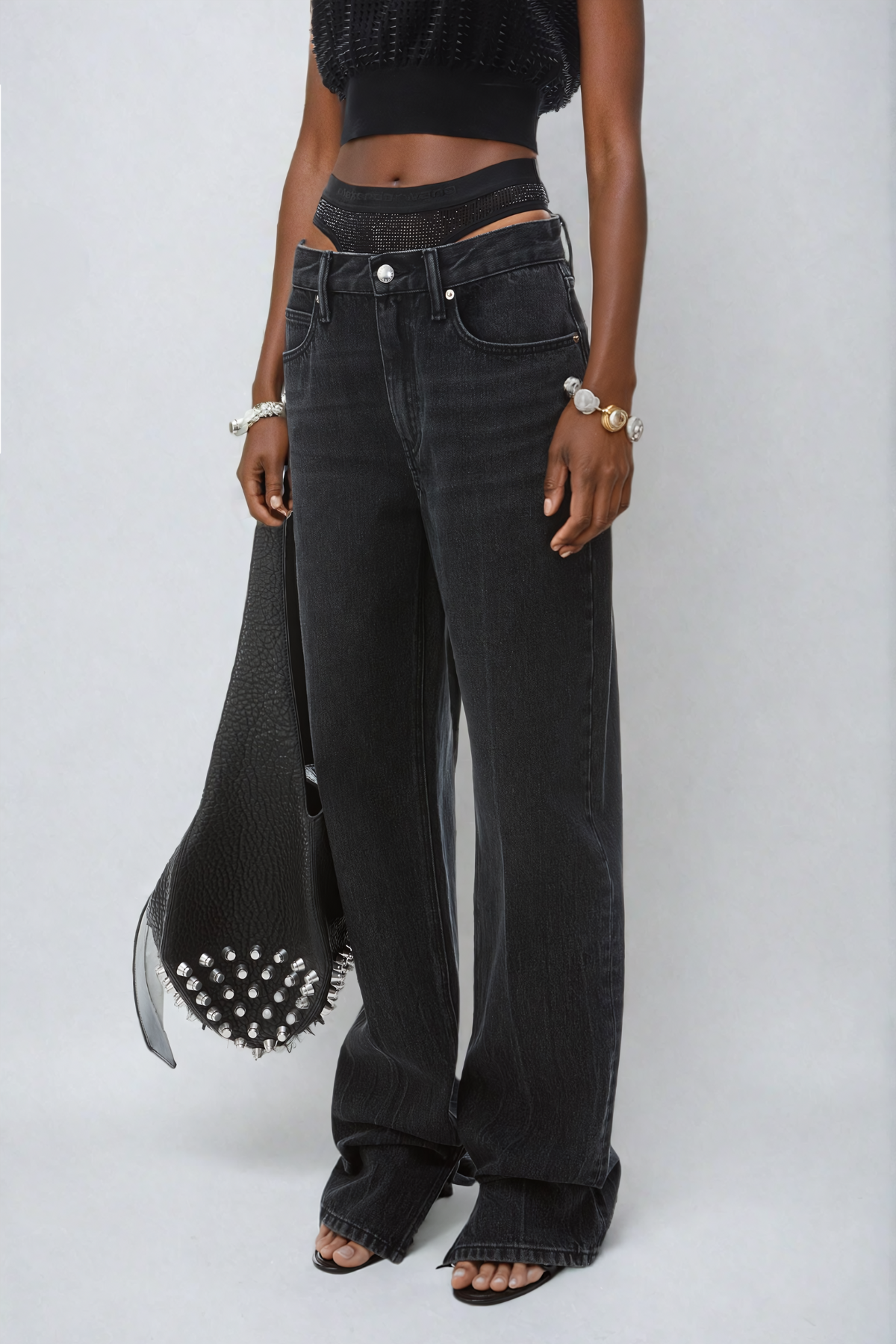 Bahari Cutout Deconstruct Jeans In Black