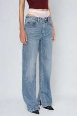 Bahari Cutout Deconstruct Jeans In Blue