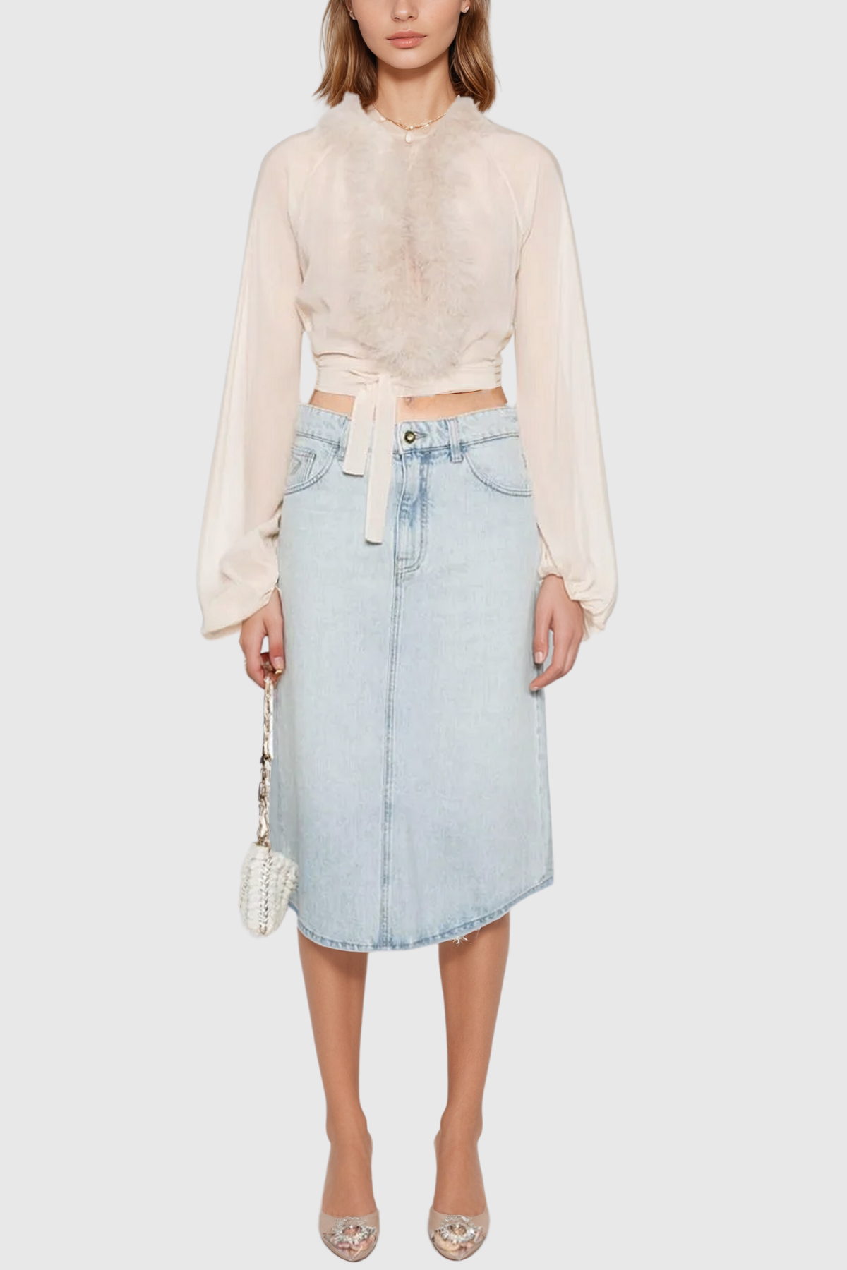 Balder – Deconstruct – Schnüroberteil aus Kunstpelz in Aprikose