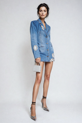 Baldwin Rhinestone Cutout Lapel Denim Mini Dress