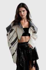 Barbara Leather Stripe Short Jacket