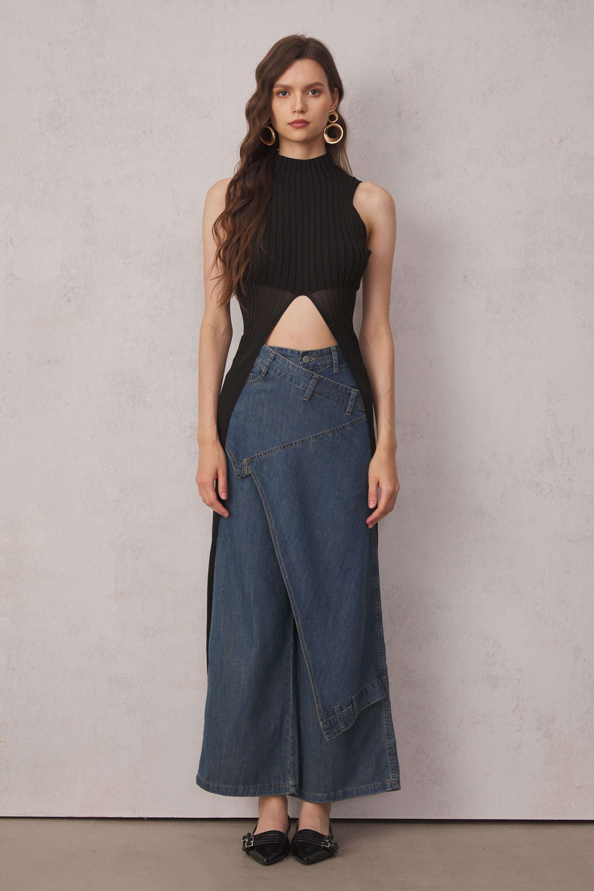 Bernie Asymmetric Patchwork Wide Leg Jeans