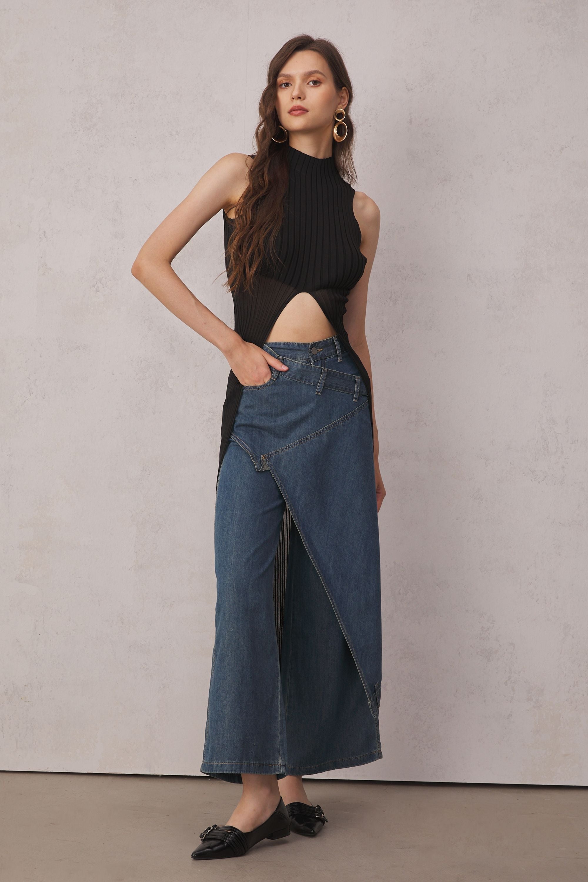 Bernie Asymmetric Patchwork Wide Leg Jeans