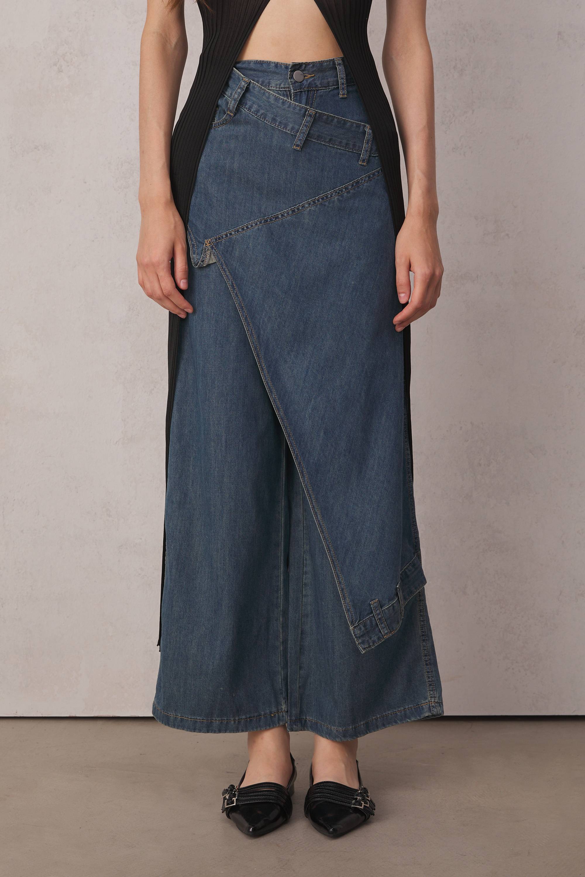 Bernie Asymmetric Patchwork Wide Leg Jeans