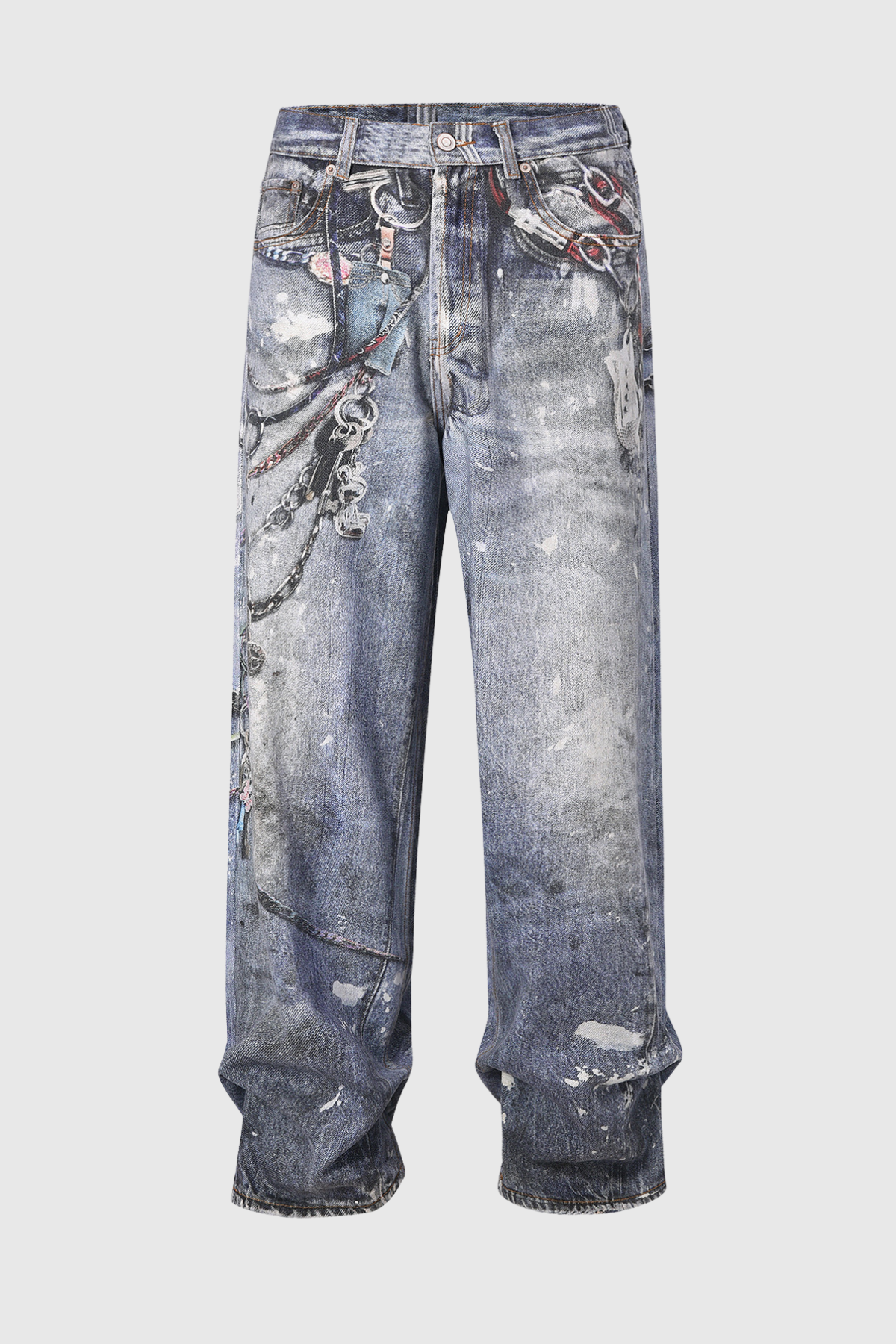 Jeans mit weitem Bein und Birdie-Print