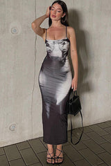 Schwarzes, figurbetontes Camisole-Kleid mit Farbverlauf