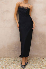 Schwarzes Camisole-Kleid mit Patchwork-Spitze