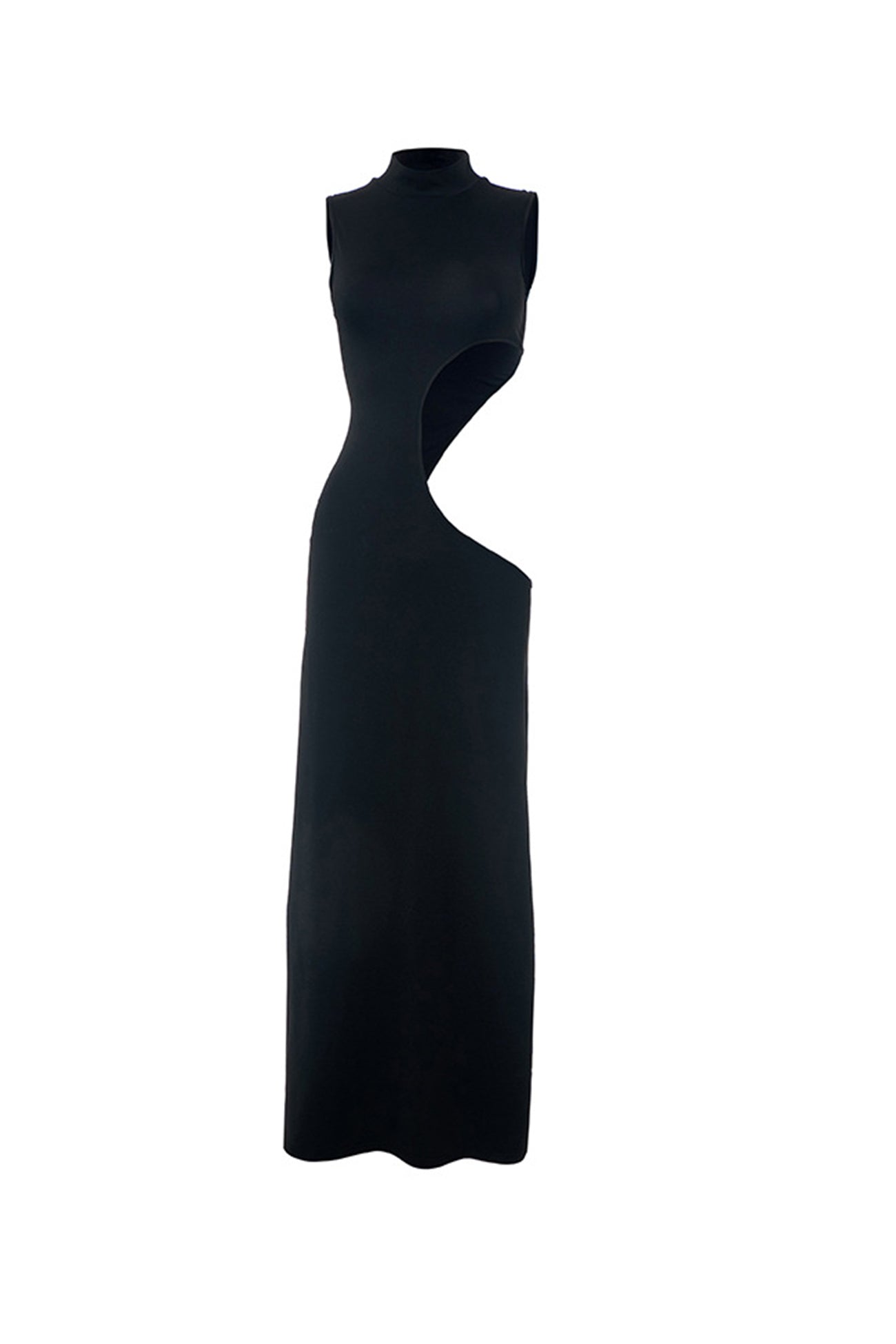 Schwarzes Tank-Kleid mit Stehkragen und Cut-Outs