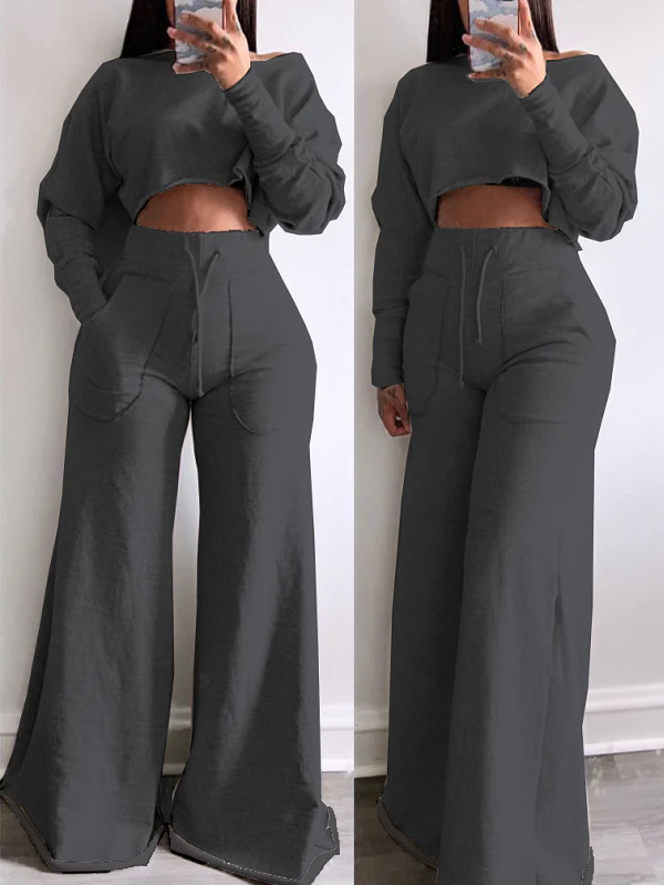 Indiebeautie Raw-cut Sweatshirt & Wide-Leg Pants Set