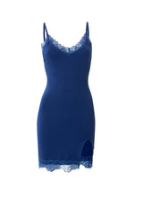Blue Lace Side Slit Cami Dress