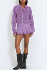 Brinley Ruched Ruffle Mini Dress In Purple