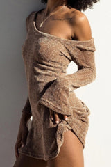 Brown Off Shoulder Mini Dress