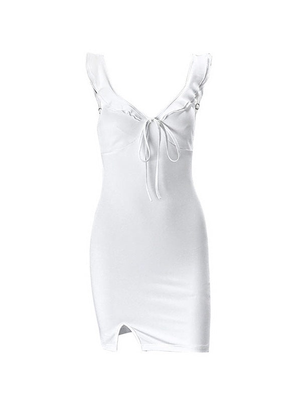 Split Trim Strapless Bodycon Modern Club Mini Dress - Silver