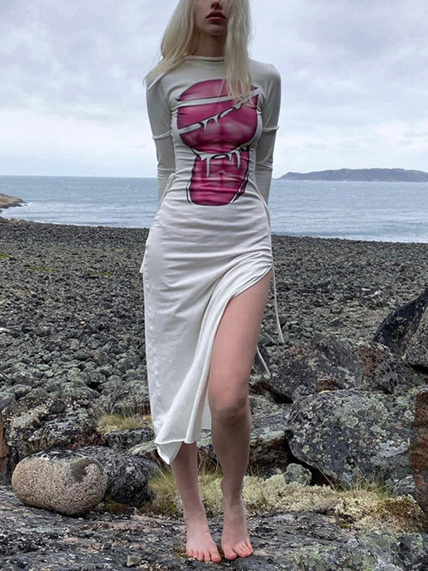 Trendiges schwarzes Maxikleid mit Binderiemen und Schlitz