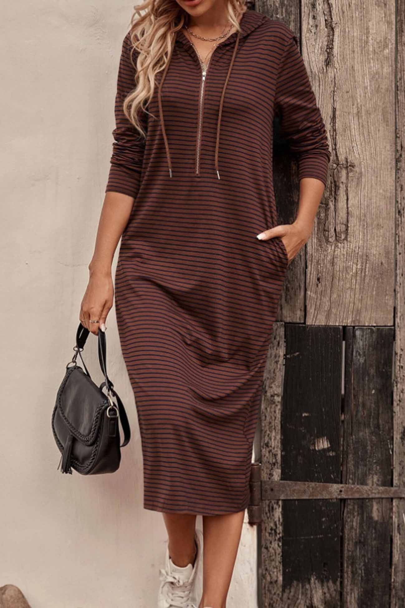 Striped Long Sleeve Hooded Dress