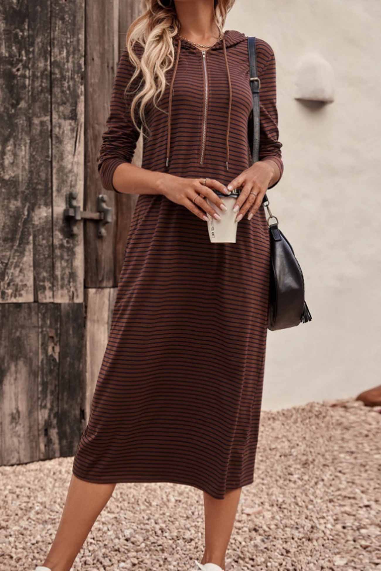 Striped Long Sleeve Hooded Dress